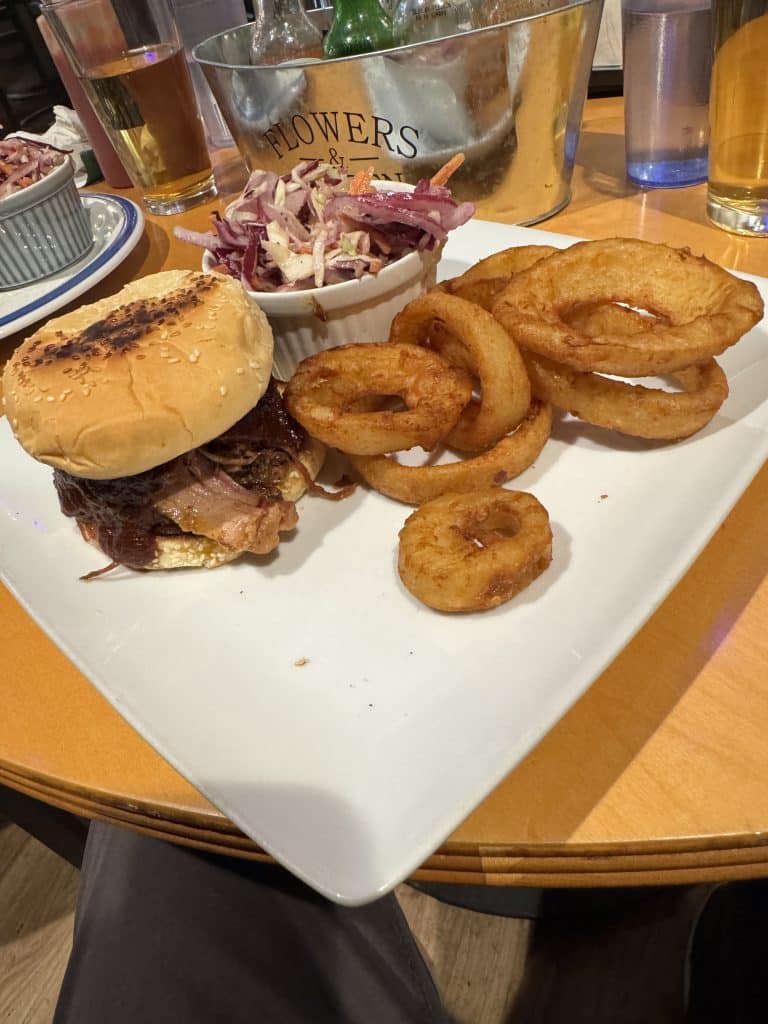 Pulled Pork Sandwich with Onion Rings