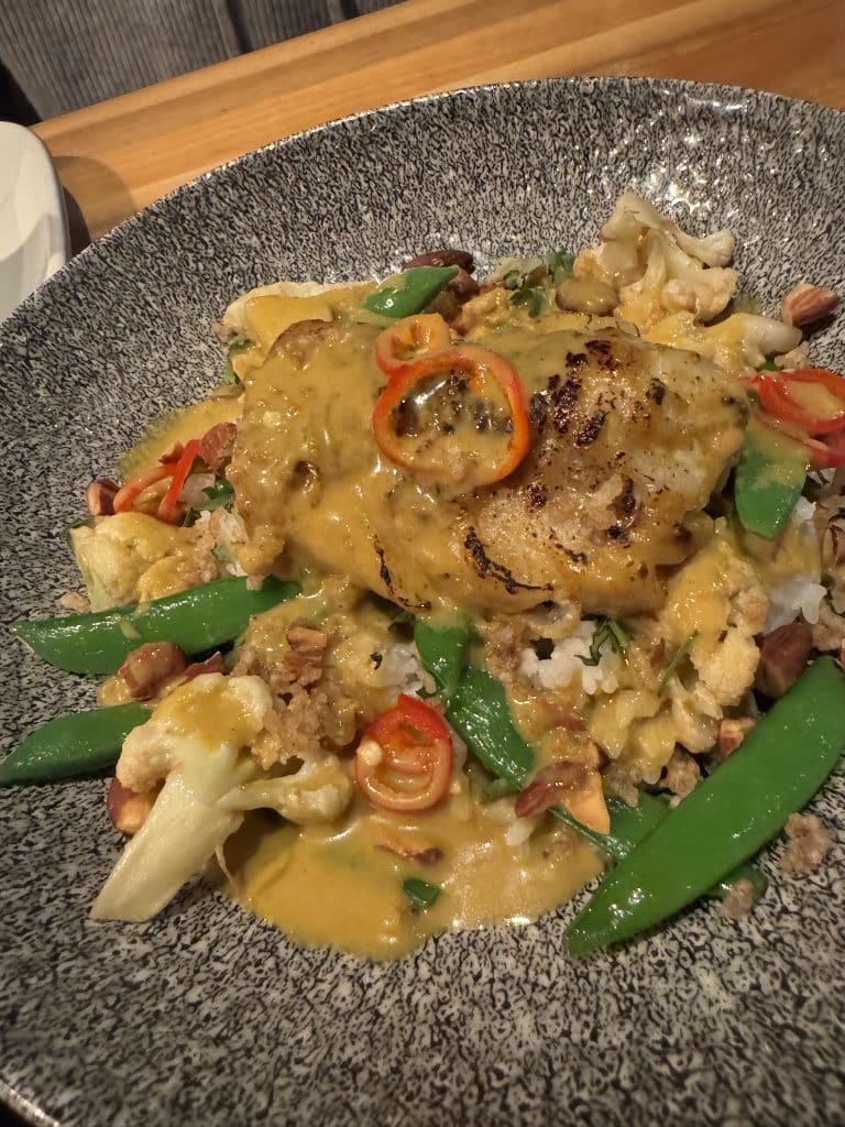 Oven Roasted Wild Cod with Thai Peanut Curry Sauce