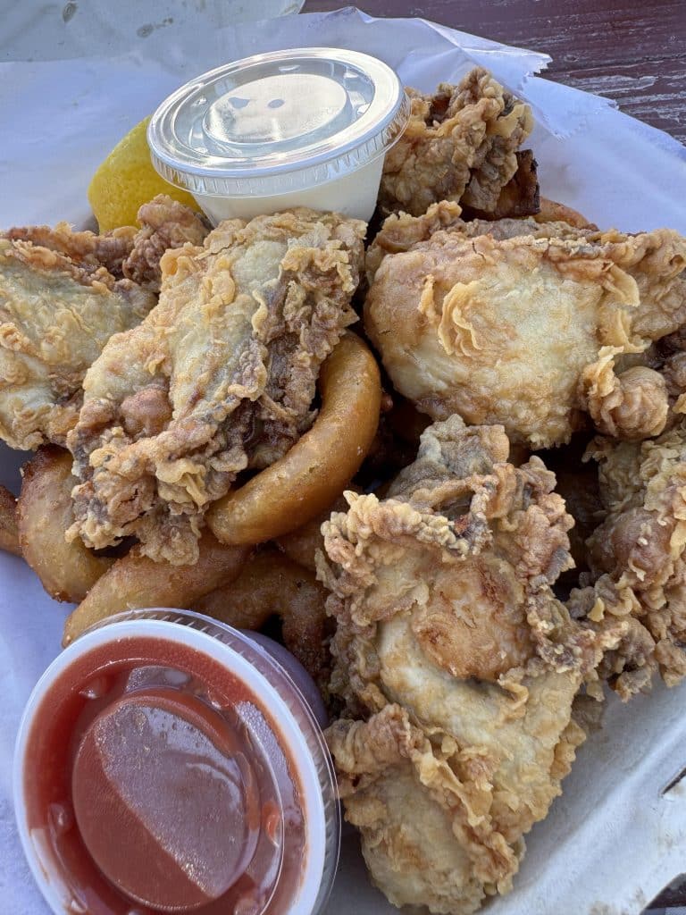 Fried Local Oysters with Onion Rings